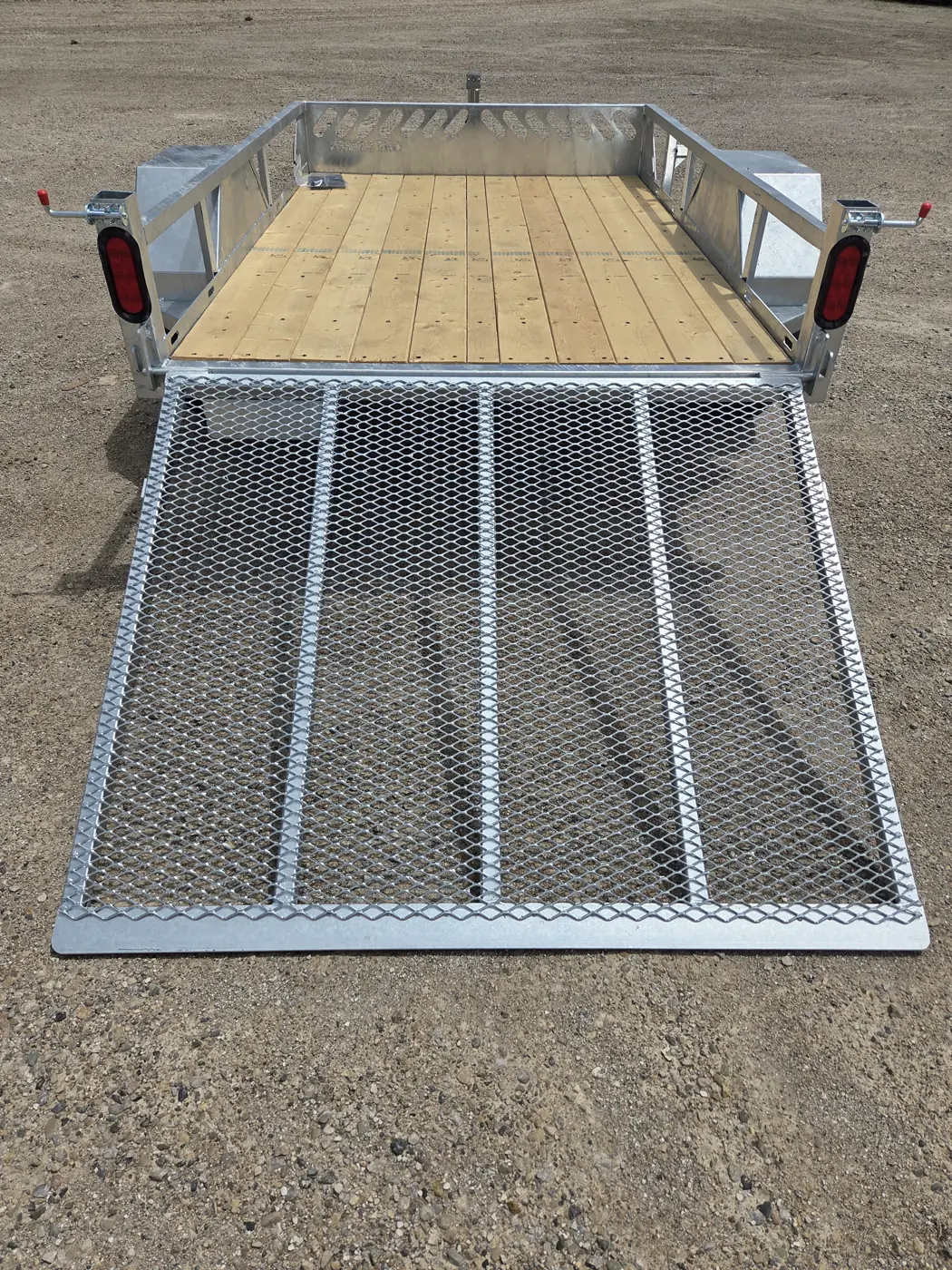 Single Axle Open Rail rear loading ramp and wood deck