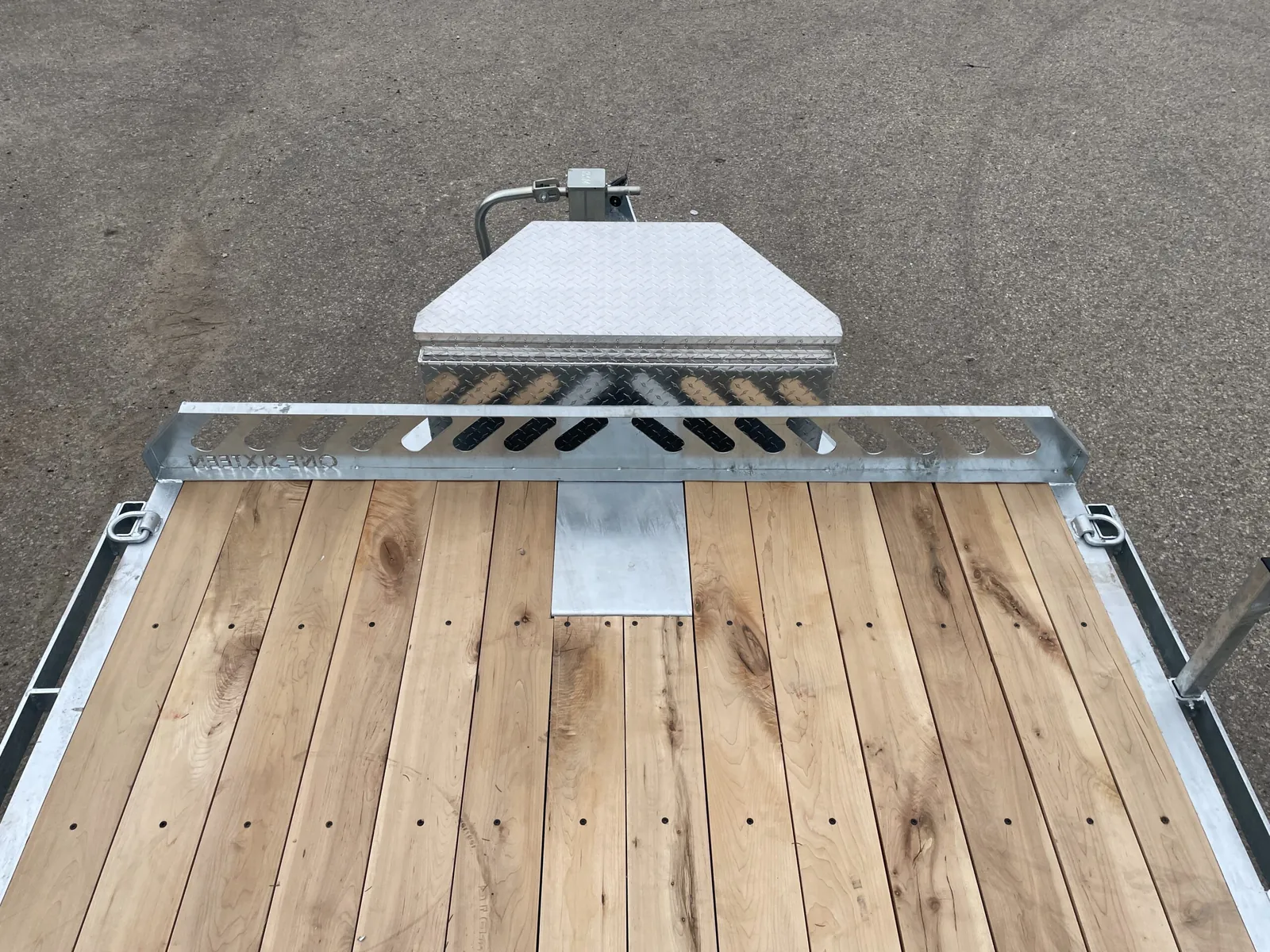 Hardwood deck and front toolbox from above